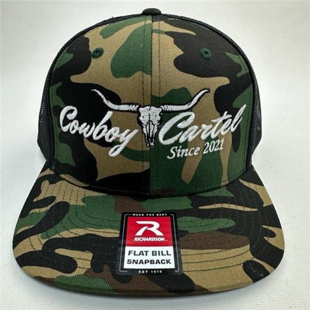 Retro Cowboy Cartel Rodeo Flat Bill Mesh Snapback Embroidered Patch Cap Hat Camo